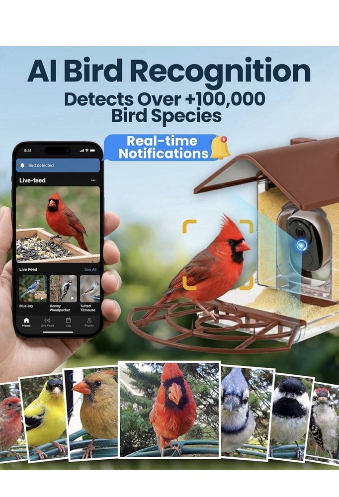 KCBCEE Smart Bird Feeder 24MP Camera Solar Powered AI Bird Recognition