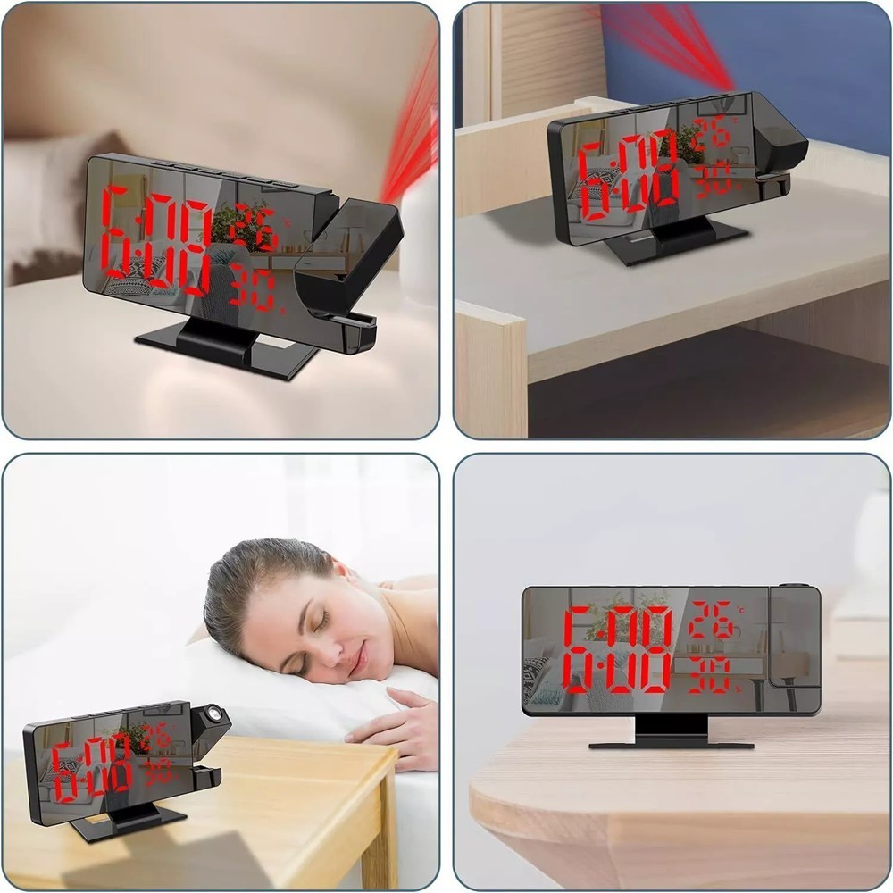 2X LED Digital Projection Alarm Clock with 180° Projector Multifunctional Clock