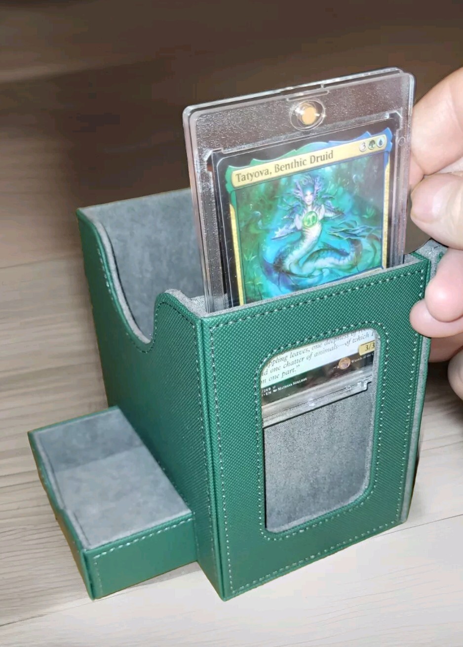 MTG Commander Deck Card Box Display Window Dice Drawer 100+ Double Sleeved Green