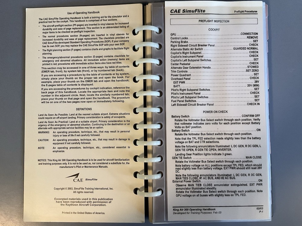 CAE SimuFlite King Air 300 Pilot’s Checklist