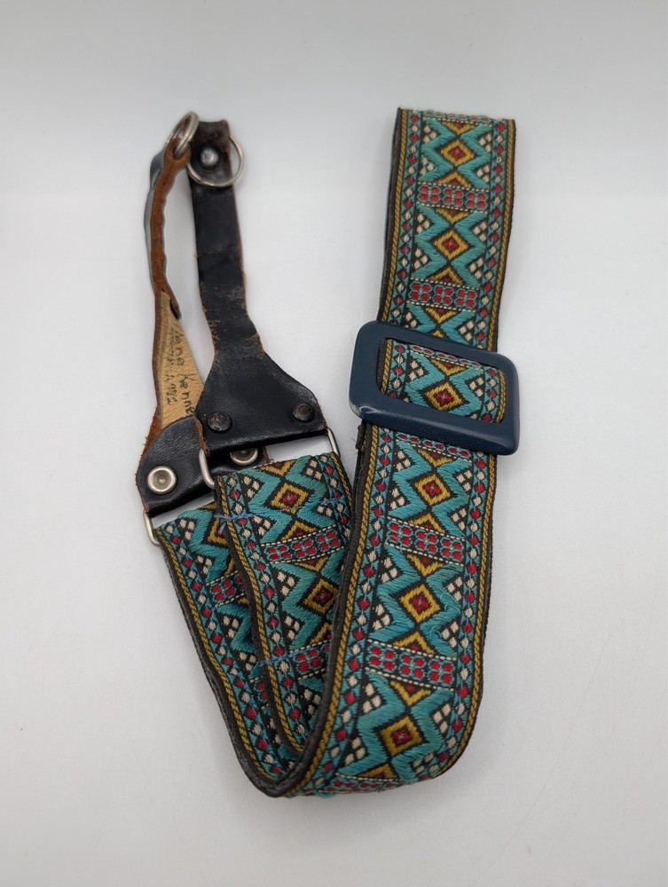 Vintage 70's Camera Neck Strap Woven Pattern Adjustable ~3ft Retro