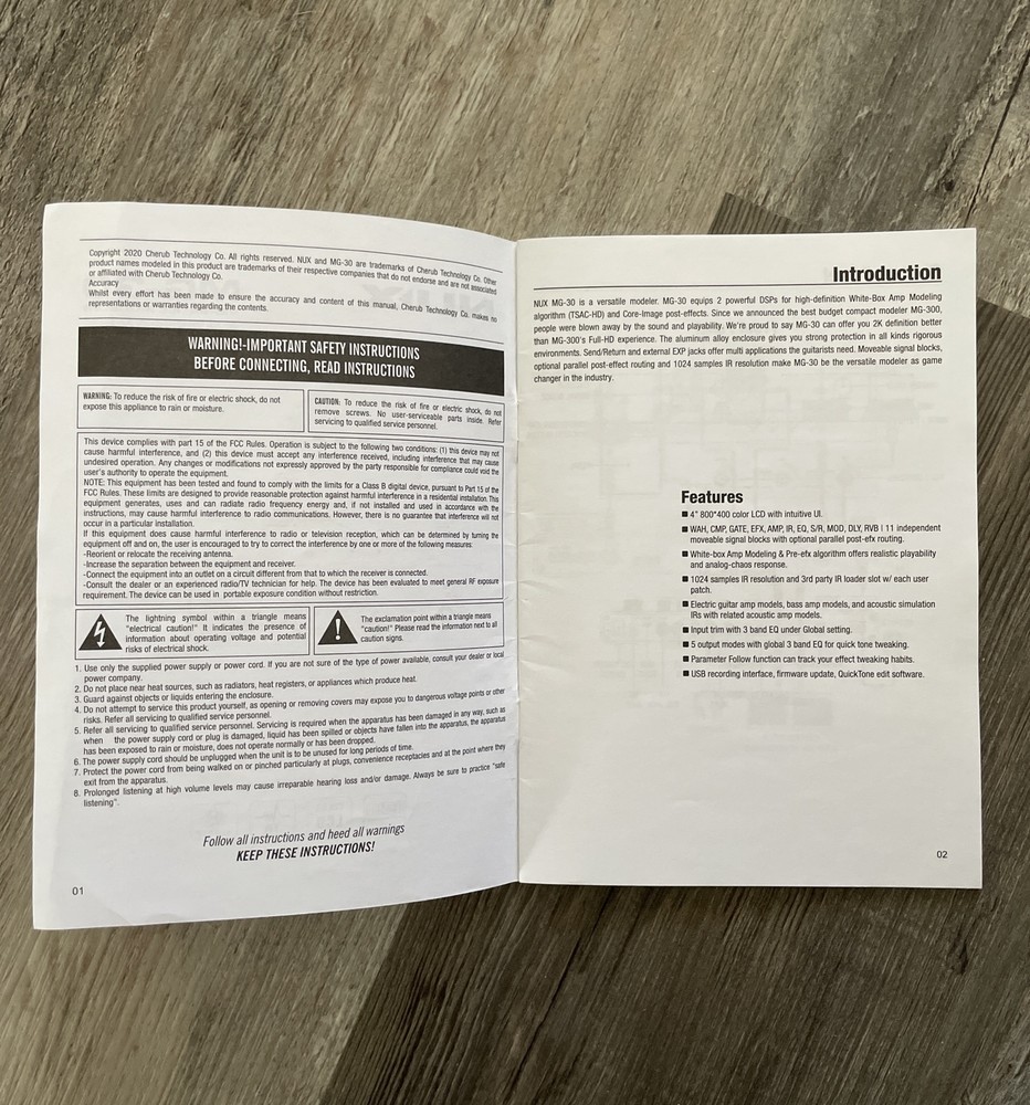 NUX Multi-Effects MG-30 Versatile Modeler Processor Pedal Users Guide..