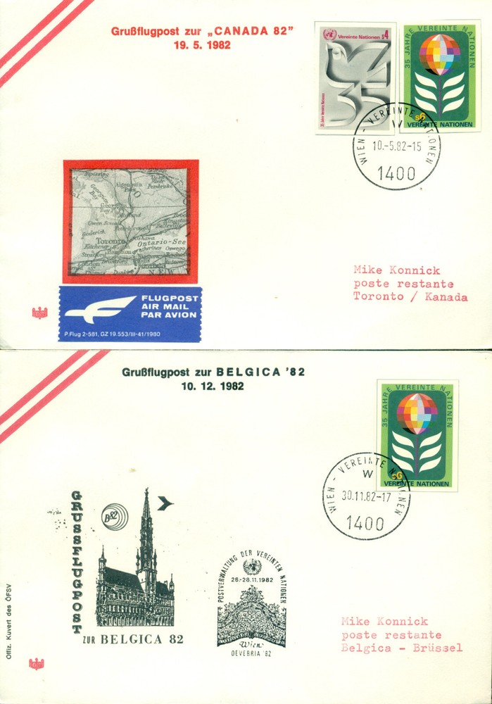 21 UN Vienna Covers - all First Flight or Flight Covers