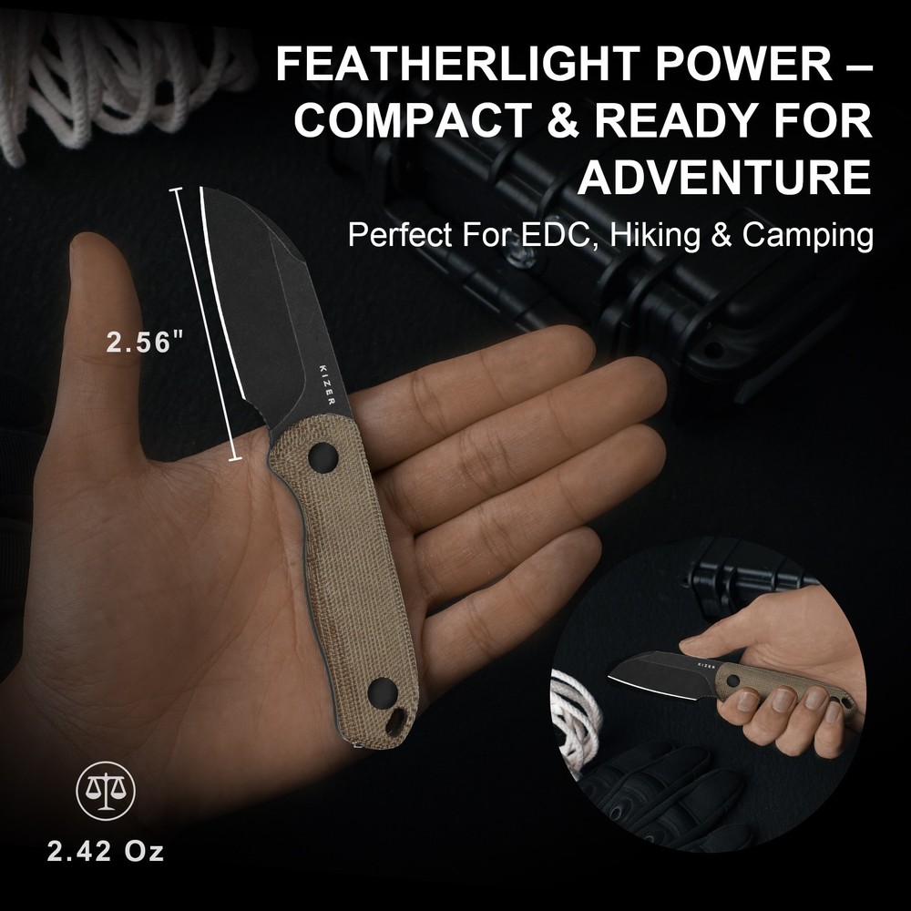 Kizer Drop Bear Fix Sheepsfoot Fixed Knife AEB-L Blade Micarta Handle + Sheath