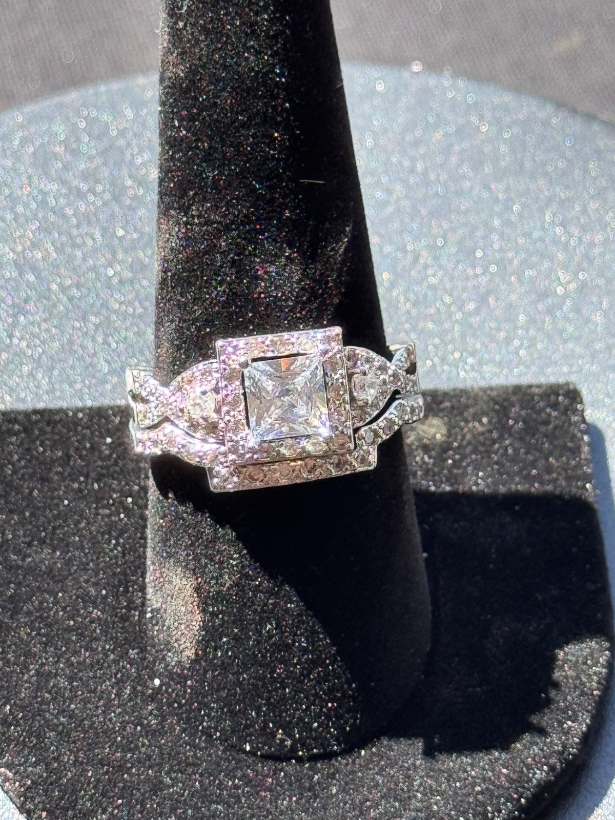 Sparkling 2 CT Princess Cut 2 Pc Wedding Satement Ring Set Size 9 Free Shipping