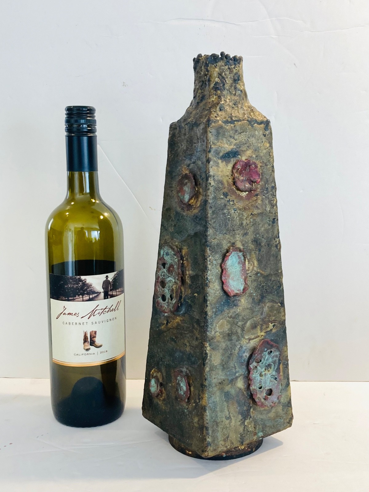 Beautiful MCM Metal Brutalist Bronze Vase Handmade Sculpture