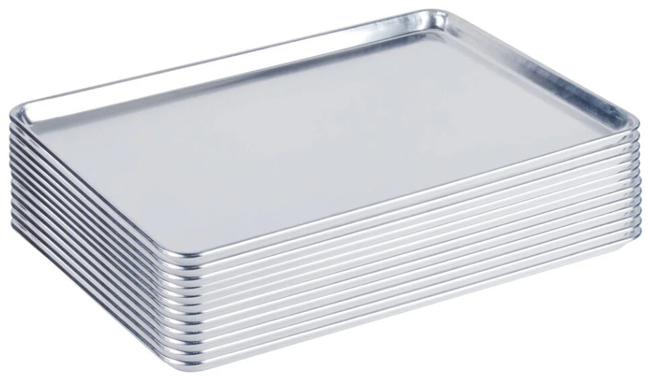 12 PACK Full Size Aluminum 18" x 26" Bun Sheet Baking Pan Wire in Rim Commercial