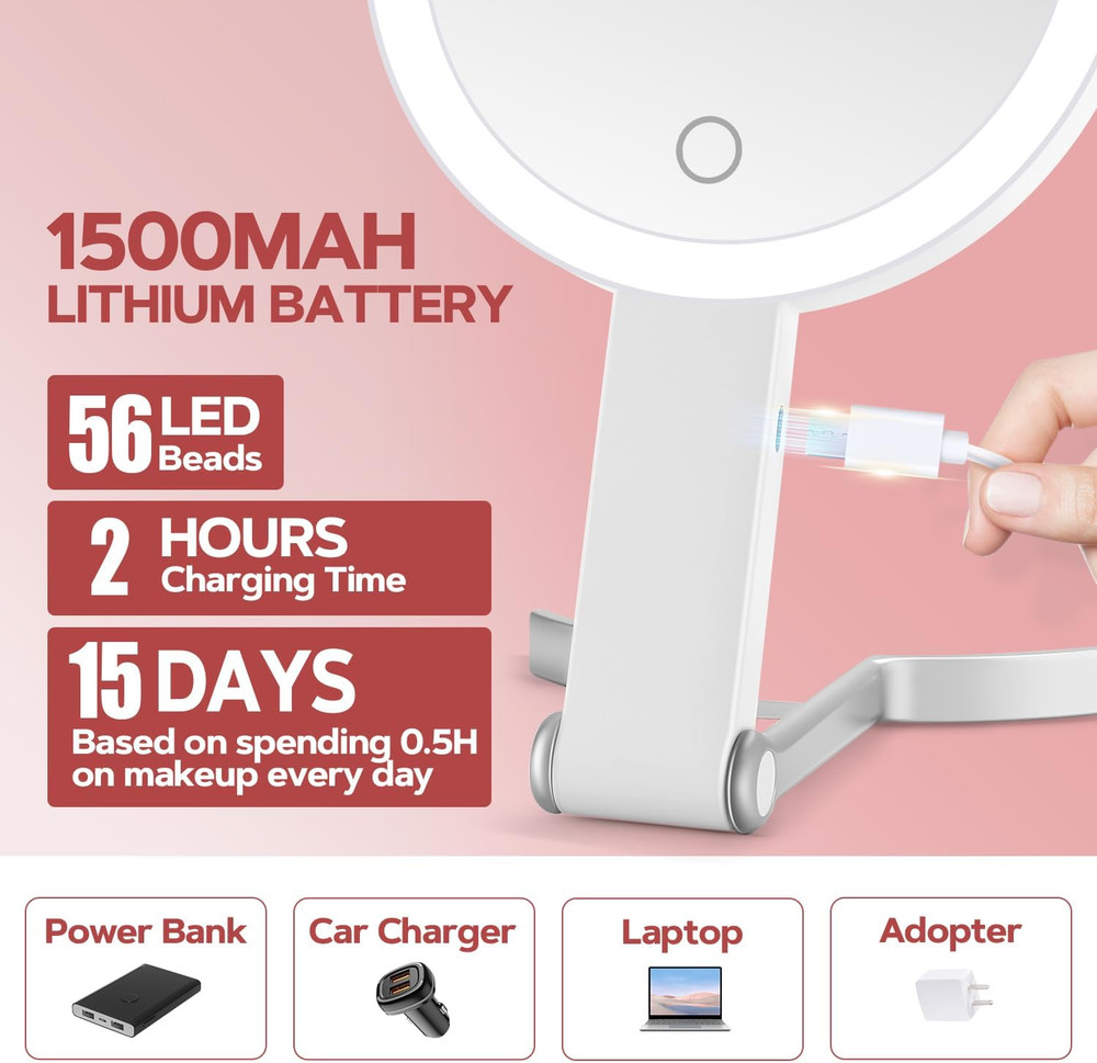 Illuminated 30X Magnifying Makeup Mirror with Adjustable Brightness and Handle