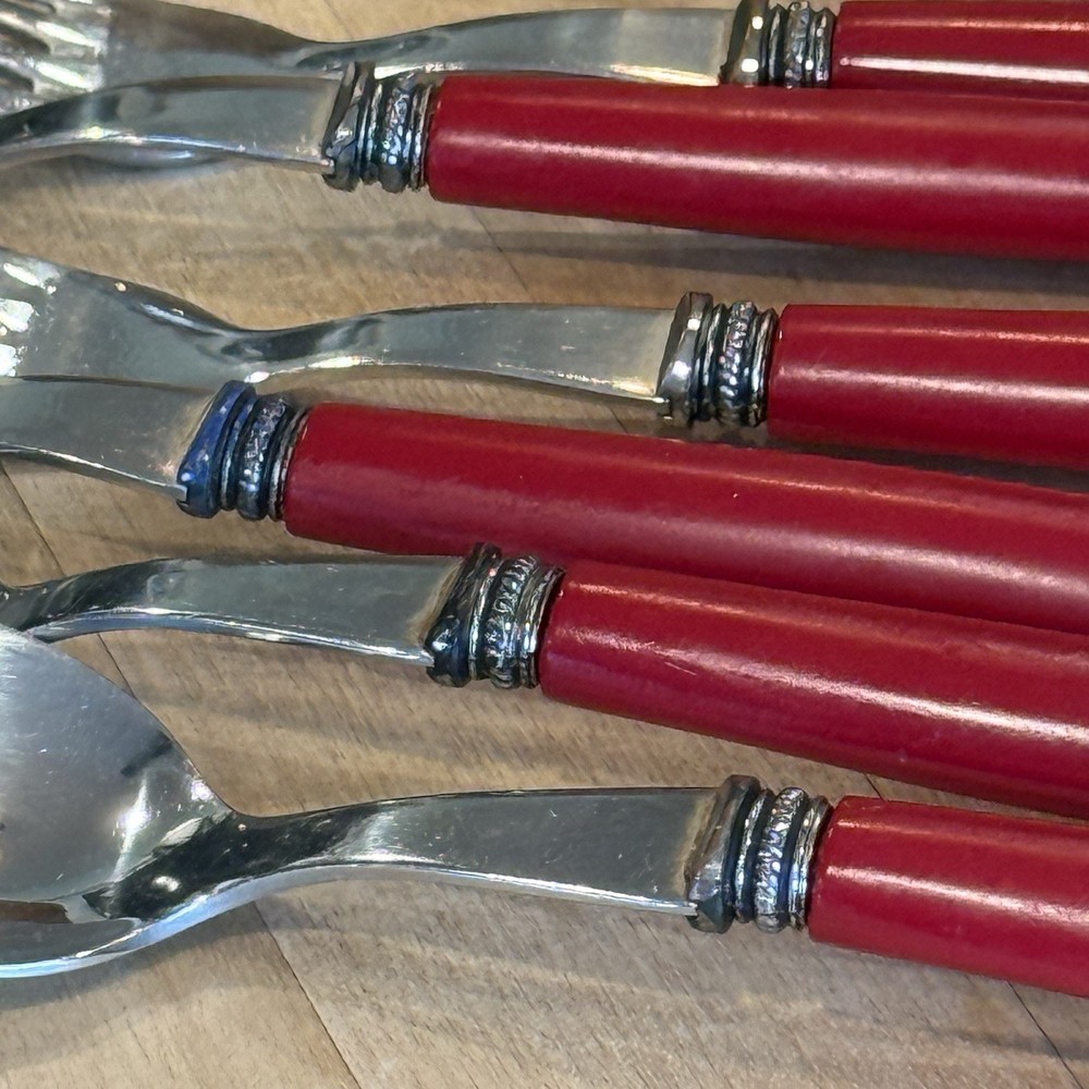 Vintage Red Bakelite Stainless Tableware By Oneida Ltd
