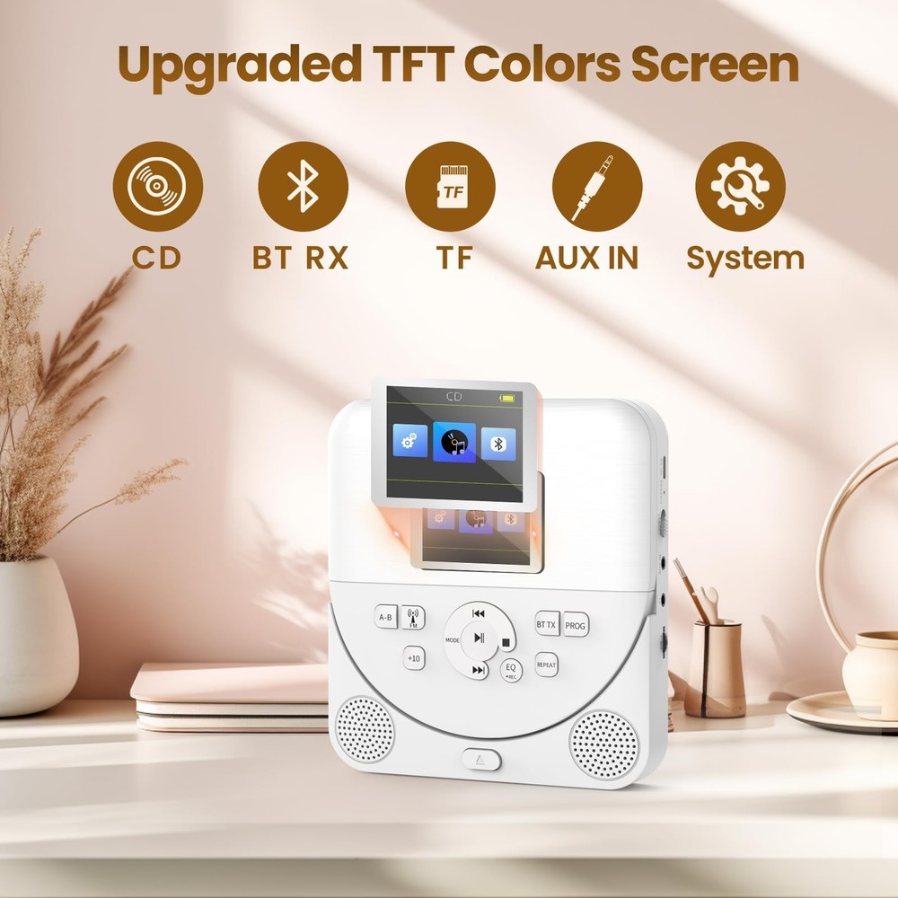Bluetooth CD Player Portable for Home with Dual Speakers, FM Transmitter, Rec...
