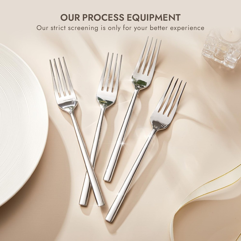 KINGSTONE Dinner Forks Set, 4-Piece Silverware Flatware 4-Piece, Silver