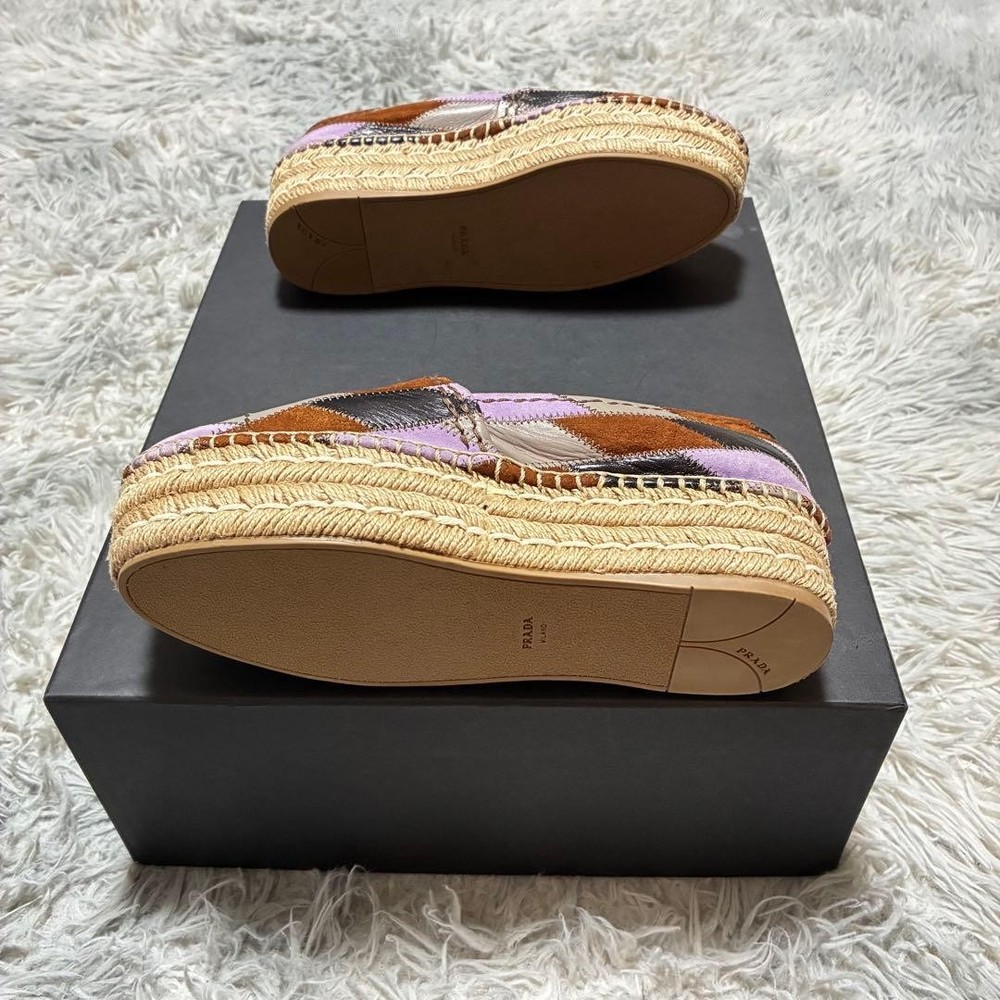 Prada Espadrilles Patchwork Leather Multicolor Women's Size EU36.5/US6.5