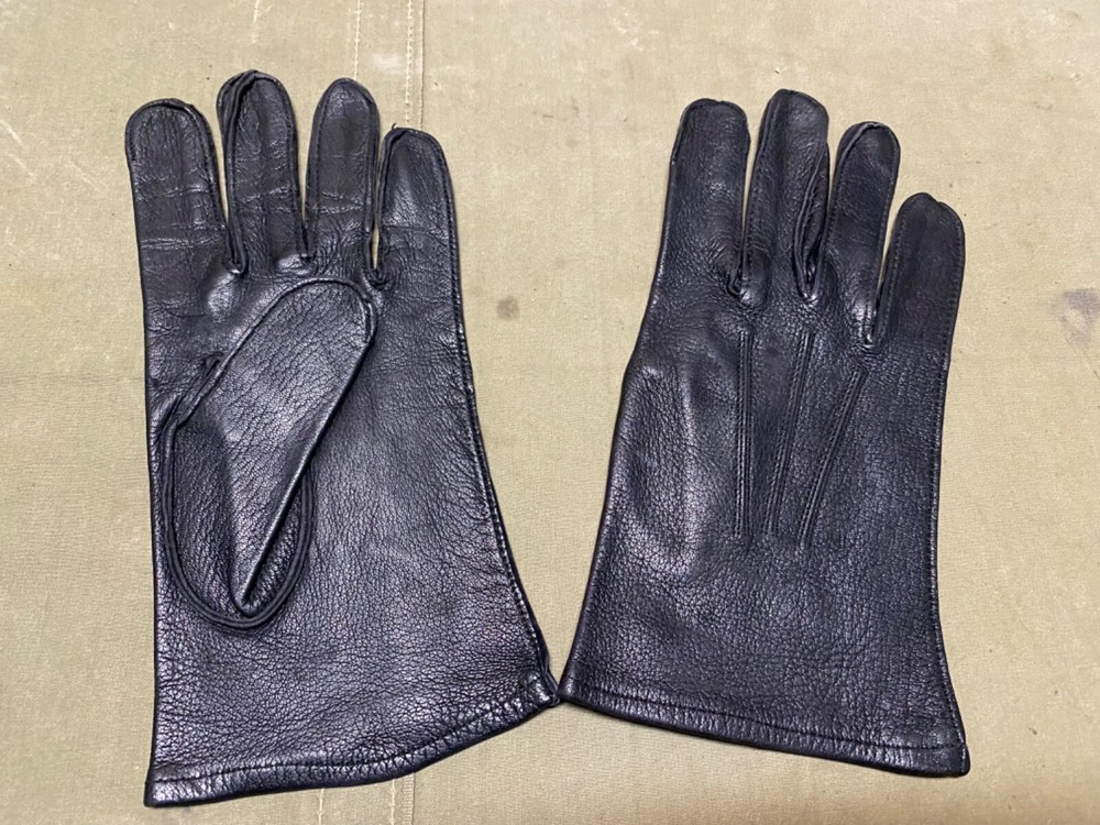 ORIGINAL WWII US ARMY OFFICER CUSTOM PX BOUGHT BLACK LEATHER FIELD GLOVES-SMALL