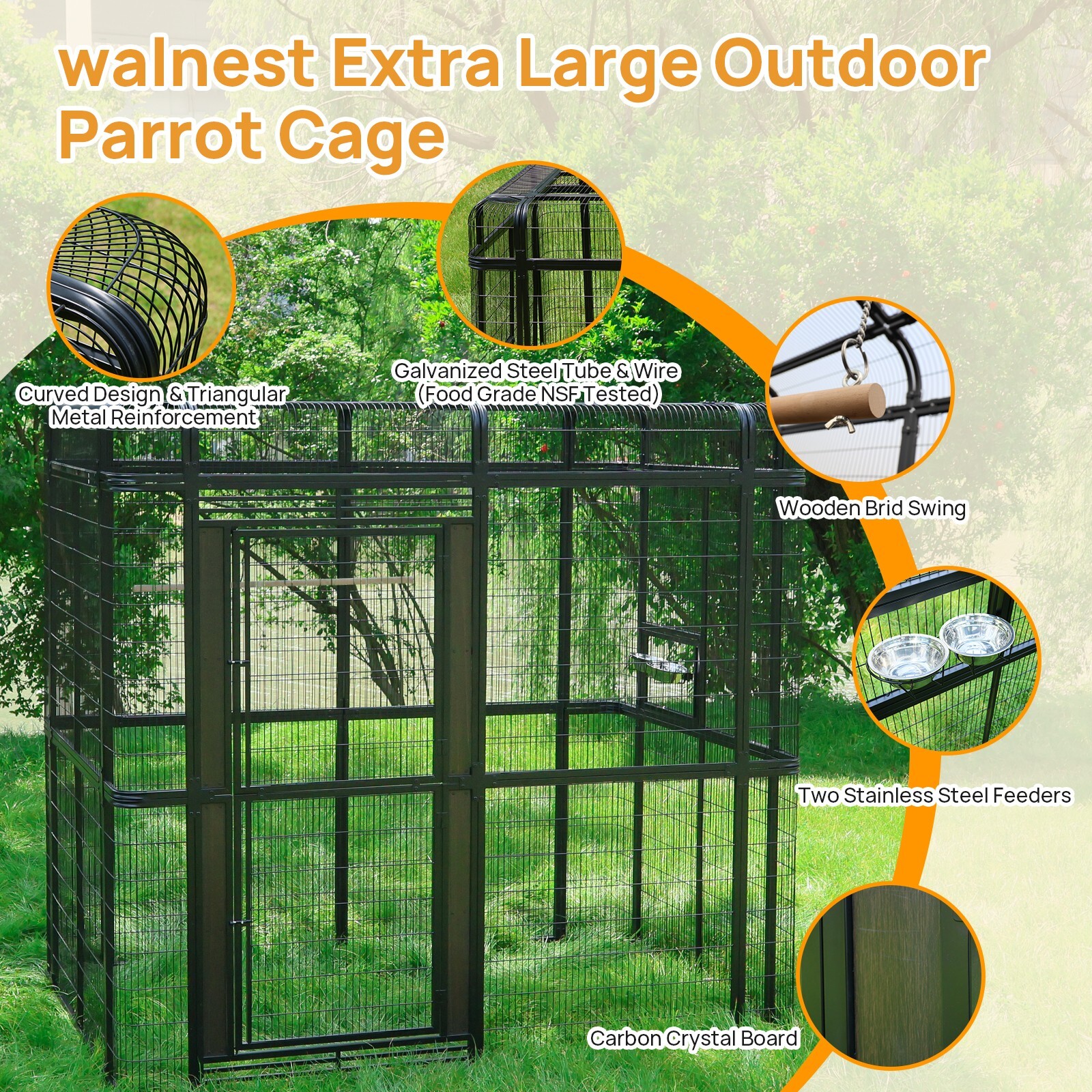 7.2ft Large Walk in Bird Cage Huge Parrot Macaw Aviary Finch Outdoor Birdcage
