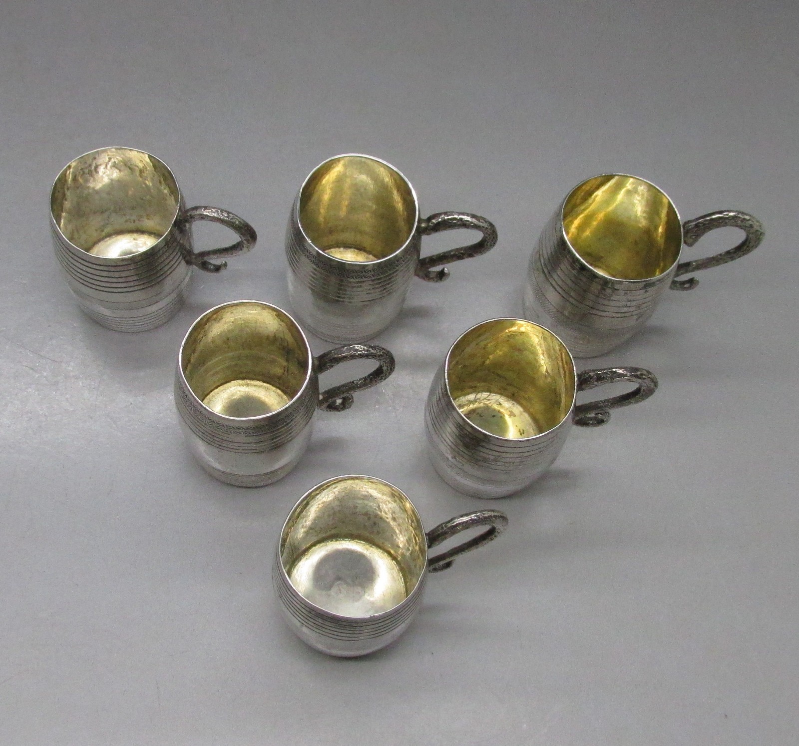 ANTIQUE RARE SET 6 SOLID SILVER TOT CUPS-KINGDOM OF TWO SICILIES 4CM 130g c1840