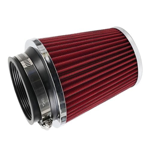 Clamp-On Cold Air Intake Filter, High Performance, Washable Filter, Red