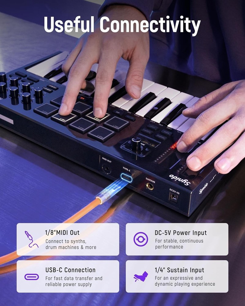 Synido 25 Key USB MIDI Keyboard Controller with 8 Drum Pads, Beat Maker Machine