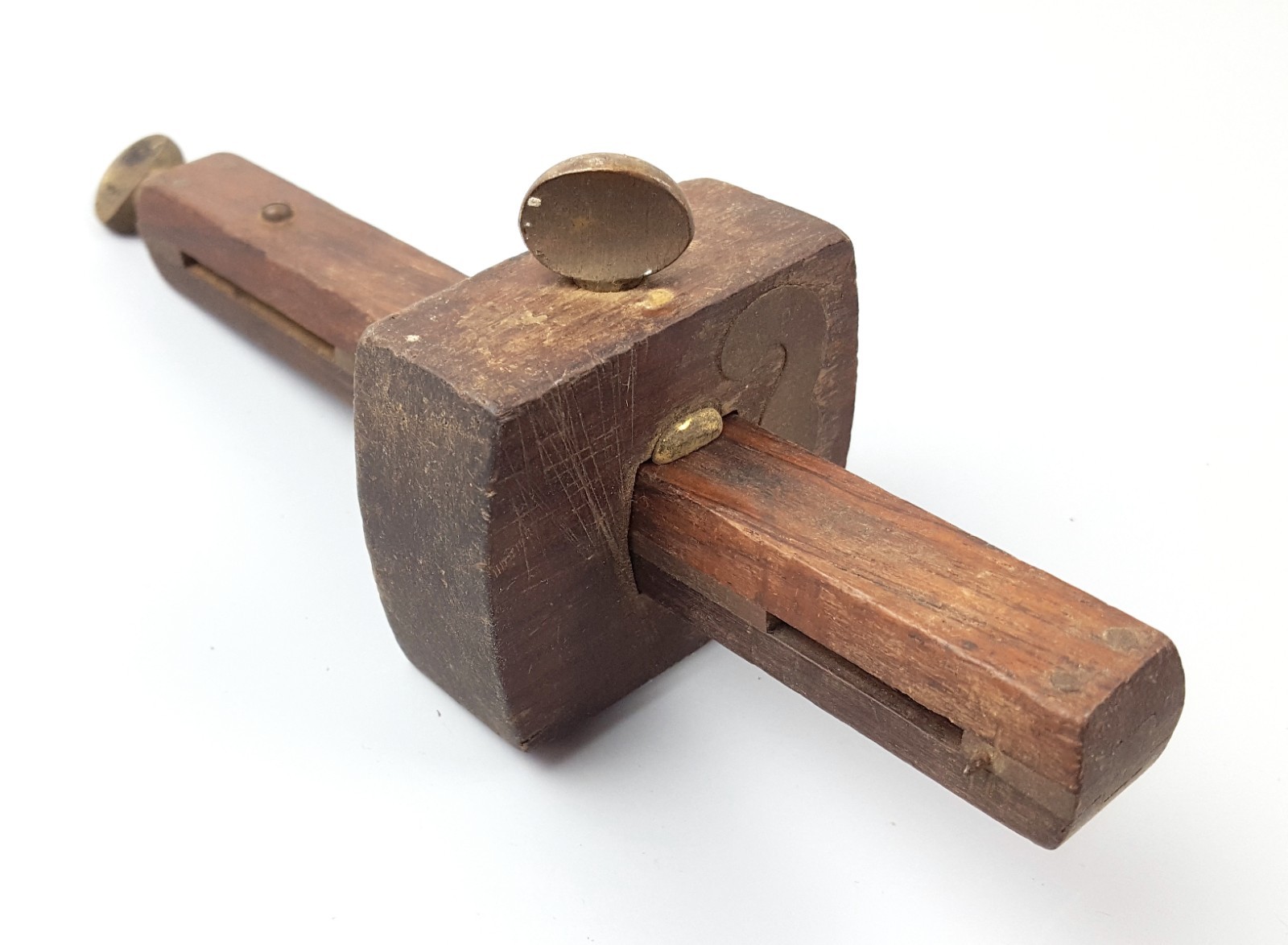 2 Vintage Wooden and Brass Marking Gauges Crown Tools etc