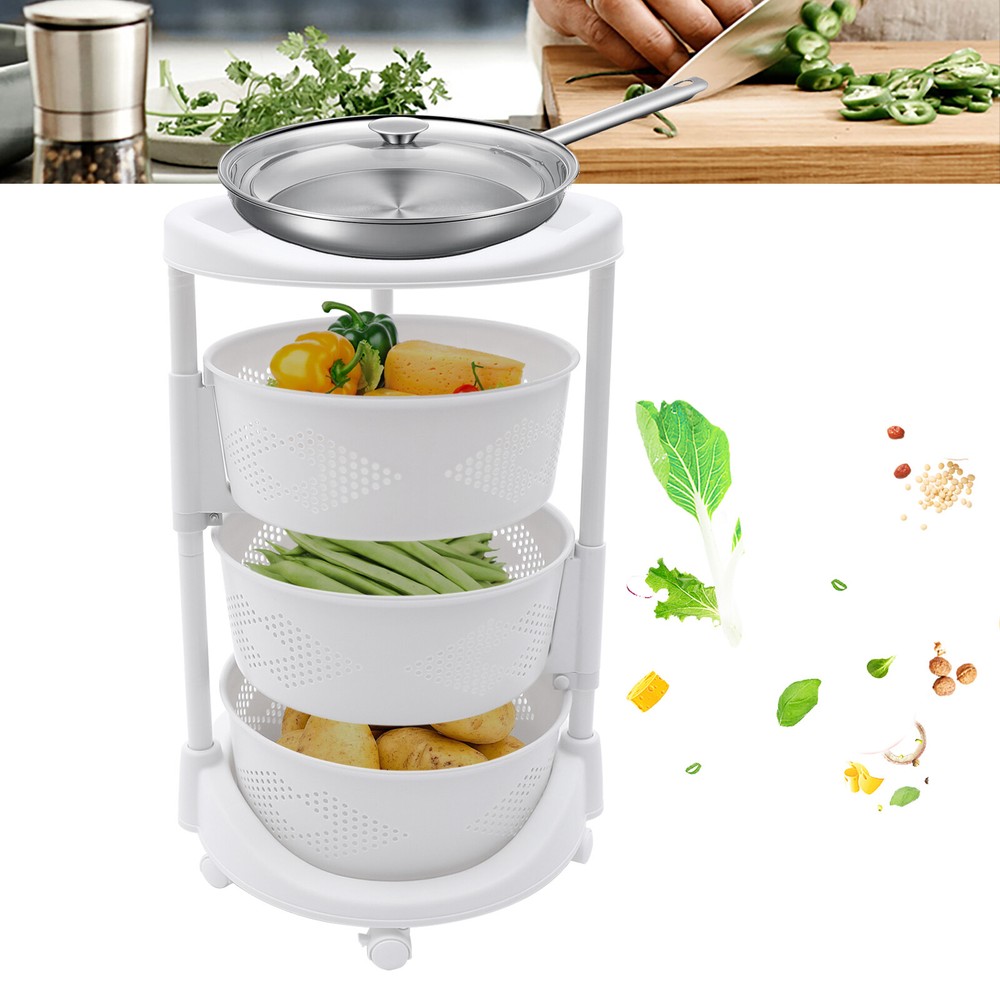 Kitchen Storage Cart Rotating Basket Vegetable Rack Multi-Layer Storage Shelves