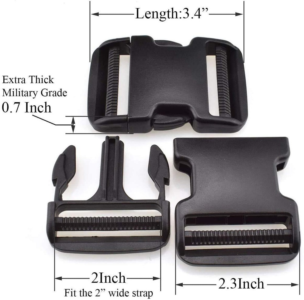 Buckles for 2" Straps Side Release Buckle 4PCS Plastic Tri-glide Slide Clip