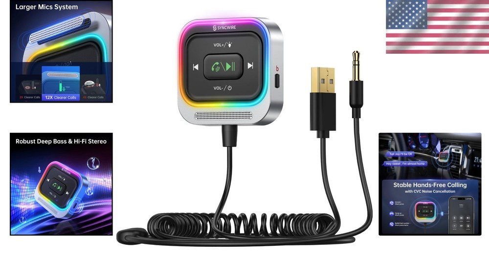 Coiled Cable Bluetooth Car Adapter: Hands-Free Calling & Deep Bass Sound