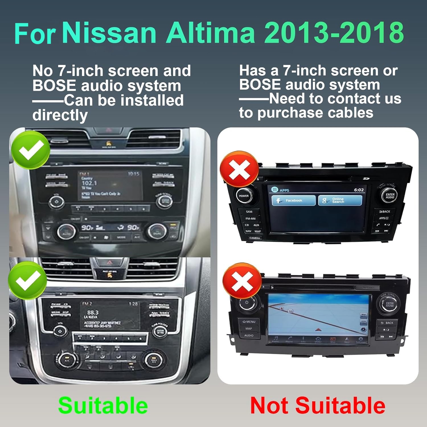 For 2015 2016 2017 Nissan Altima Radio GPS Stereo Apple CarPlay & Android Auto