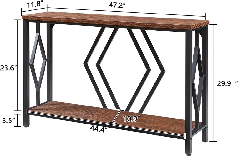 Entryway Console Table 2 Tier Industrial Sofa Table W/ Metal Frame Hallway Table