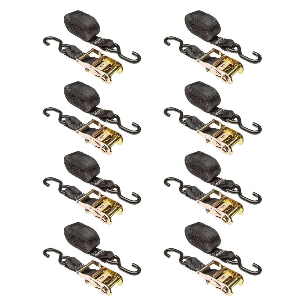 2" x 18' Ratchet Straps with S-Hooks - 8 Pack
