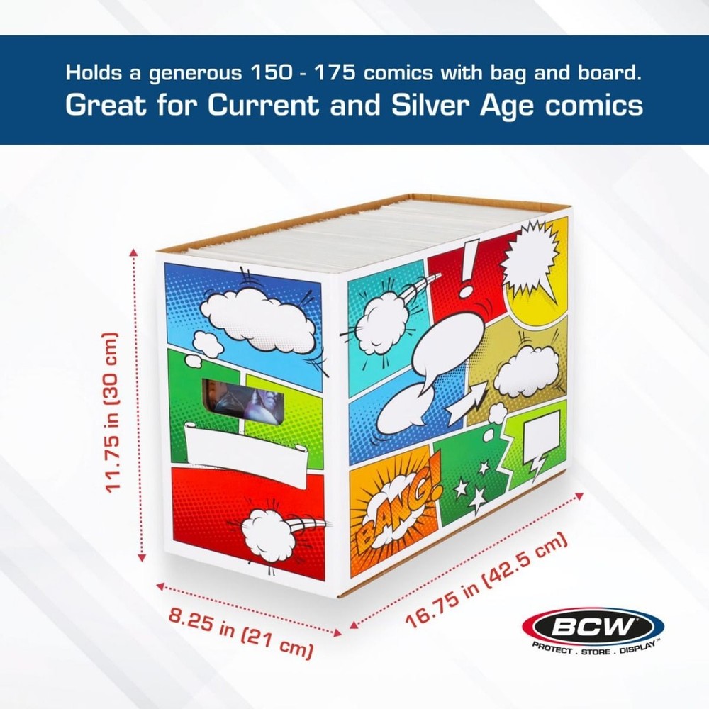 3 BCW Short Comic Storage Boxes with Pow Art