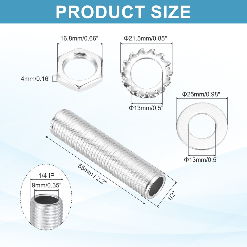 35Pcs 2.2" 1/4IP Lamp Pipe Kit with Lock Nuts Washers for Assembly, Silver