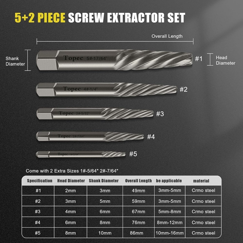 Damaged Screw Extractor Set, 7 Piece Easy Out Bolt for...