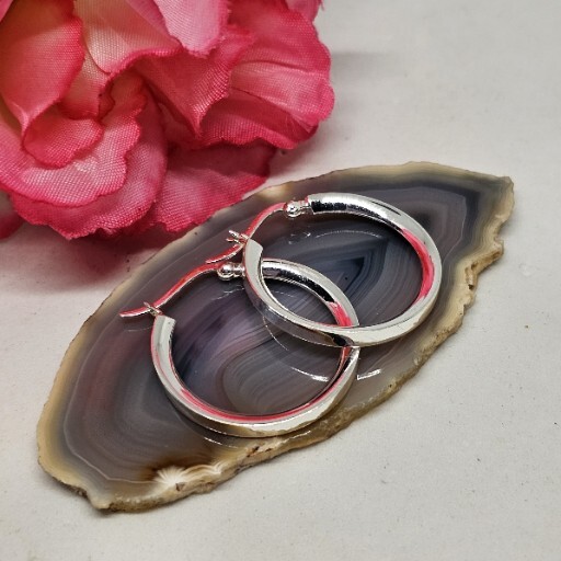 925 Silver Plated Hoop Pierced Earrings Medium Size