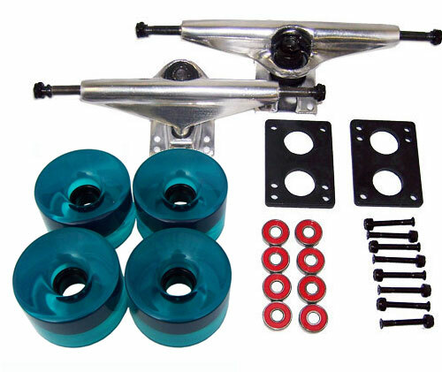 RADIUS LONGBOARD Skateboard TRUCKS 76mm WHEEL Package!! SILVER/AQUA