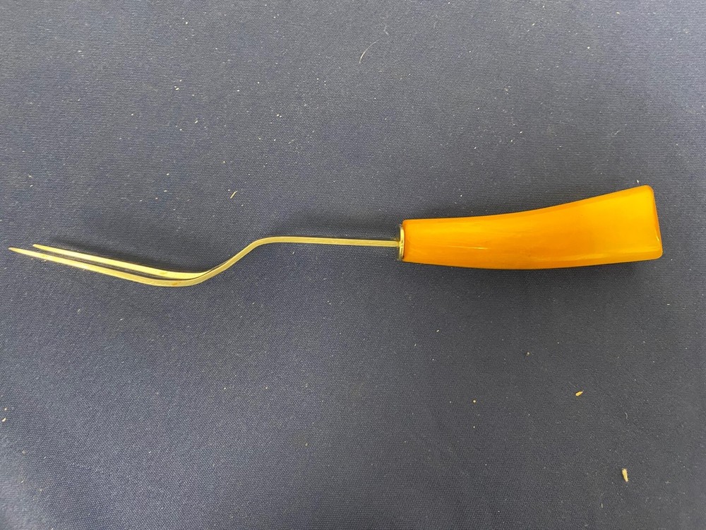 MCM Marbled Butterscotch Bakelite Two Pronged Fork A4 -164
