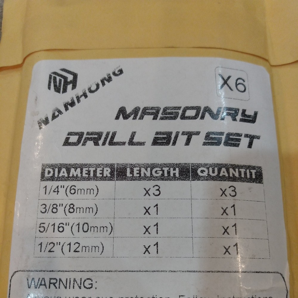 Triangle Drill Bit, 6 Pcs Masonry Bit Set & Concrete Drill Bit Orange New