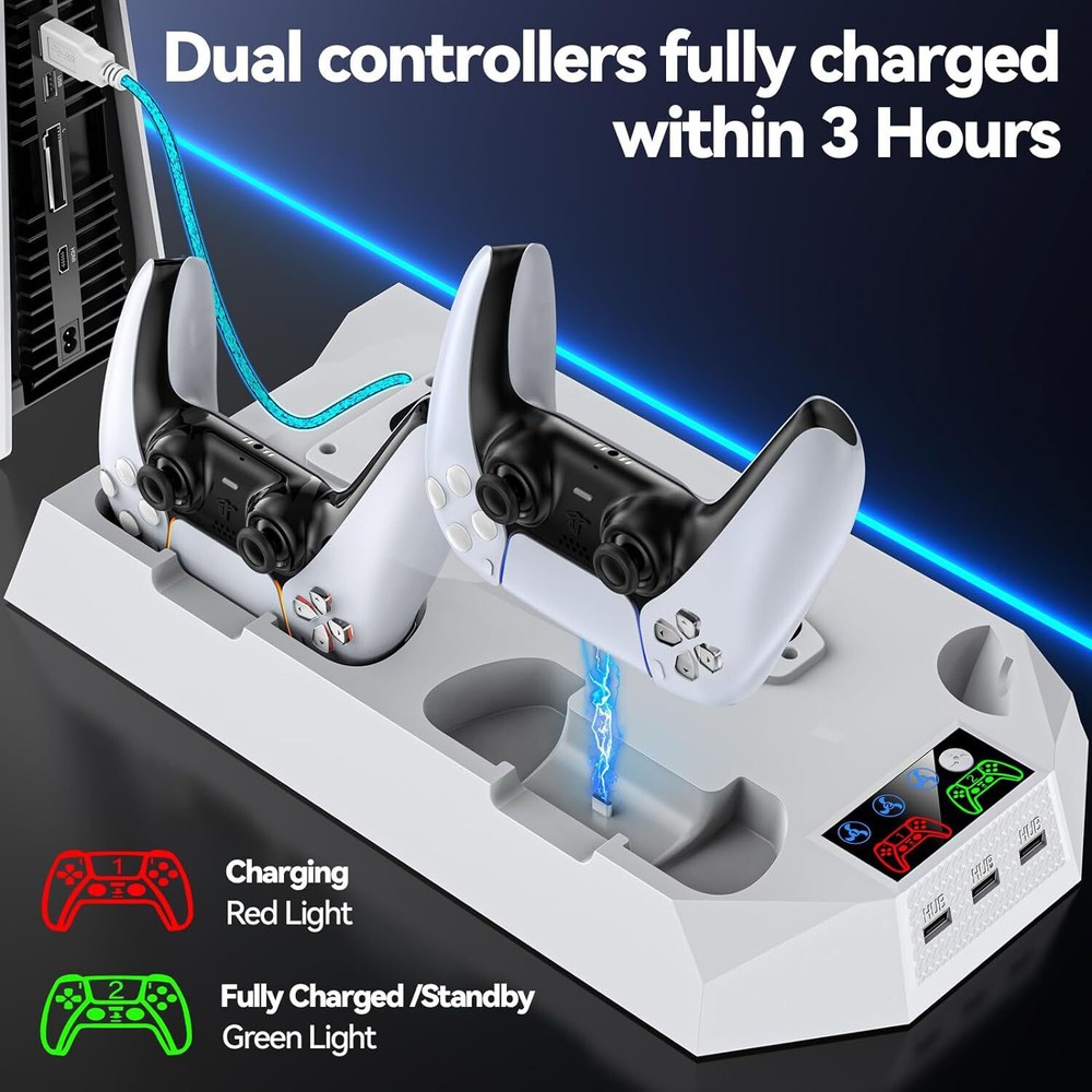 PS5/PS5 Slim Stand and Cooling Station with Controller Charging Station