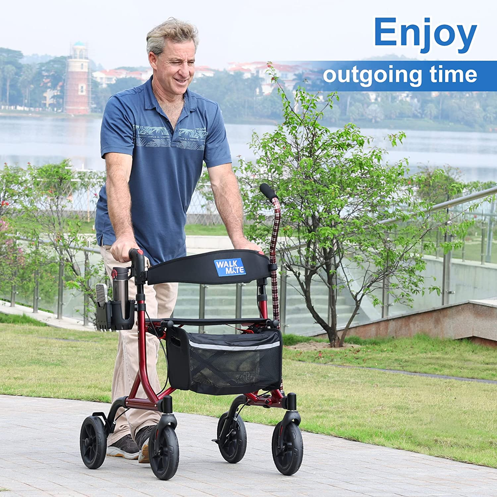 Senior Walker Lightweight Rollator Walker With Seat Back Support & Storage Bag