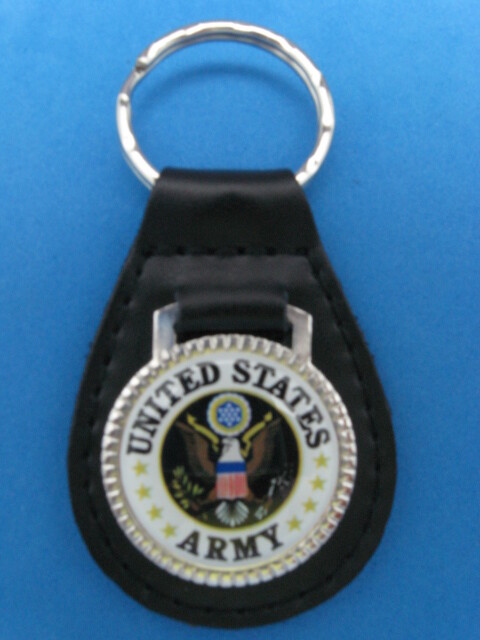 U.S. ARMY BLACK LEATHER KEYRING KEYFOB #224