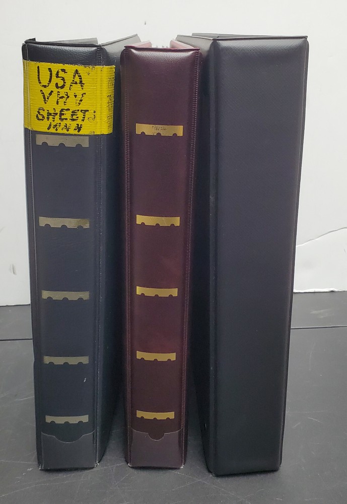 Set of 3-Ring Binders With Black 2-Sided Mint Sheet Pages, 2 Scott + 1 Unbranded