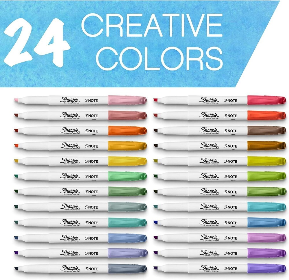 SHARPIE S-Note Creative Markers, Highlighters, 1 Count (Pack of 24), Assorted