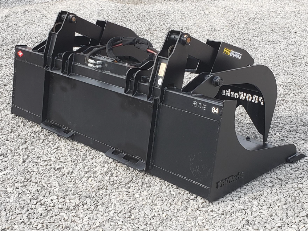 84″ Severe Duty Solid Bottom Bucket Grapple with Bolt on Edge Fits Skid Steer QA