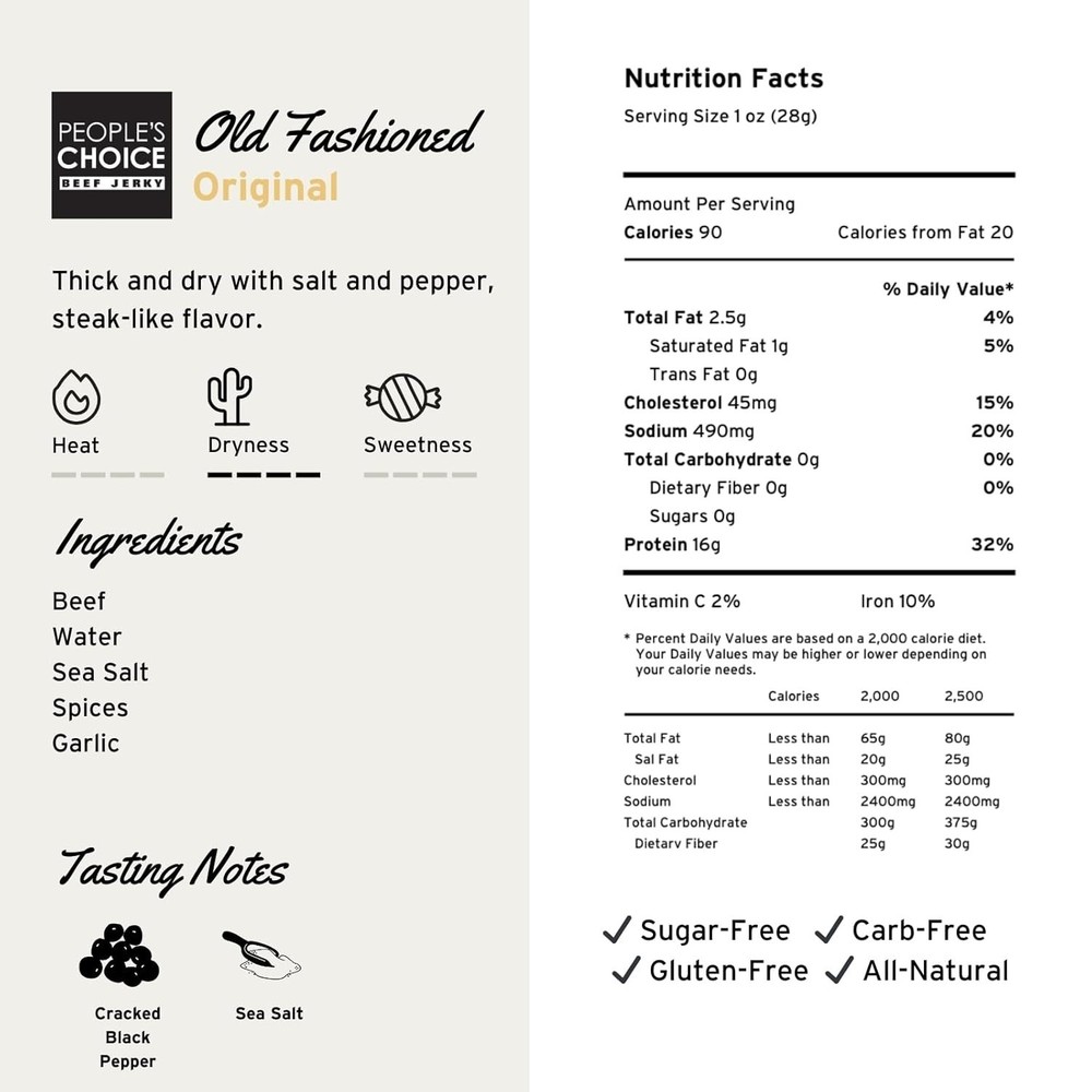Old Fashioned Handcrafted Beef Jerky - Dry Texture, Keto Friendly, 16oz