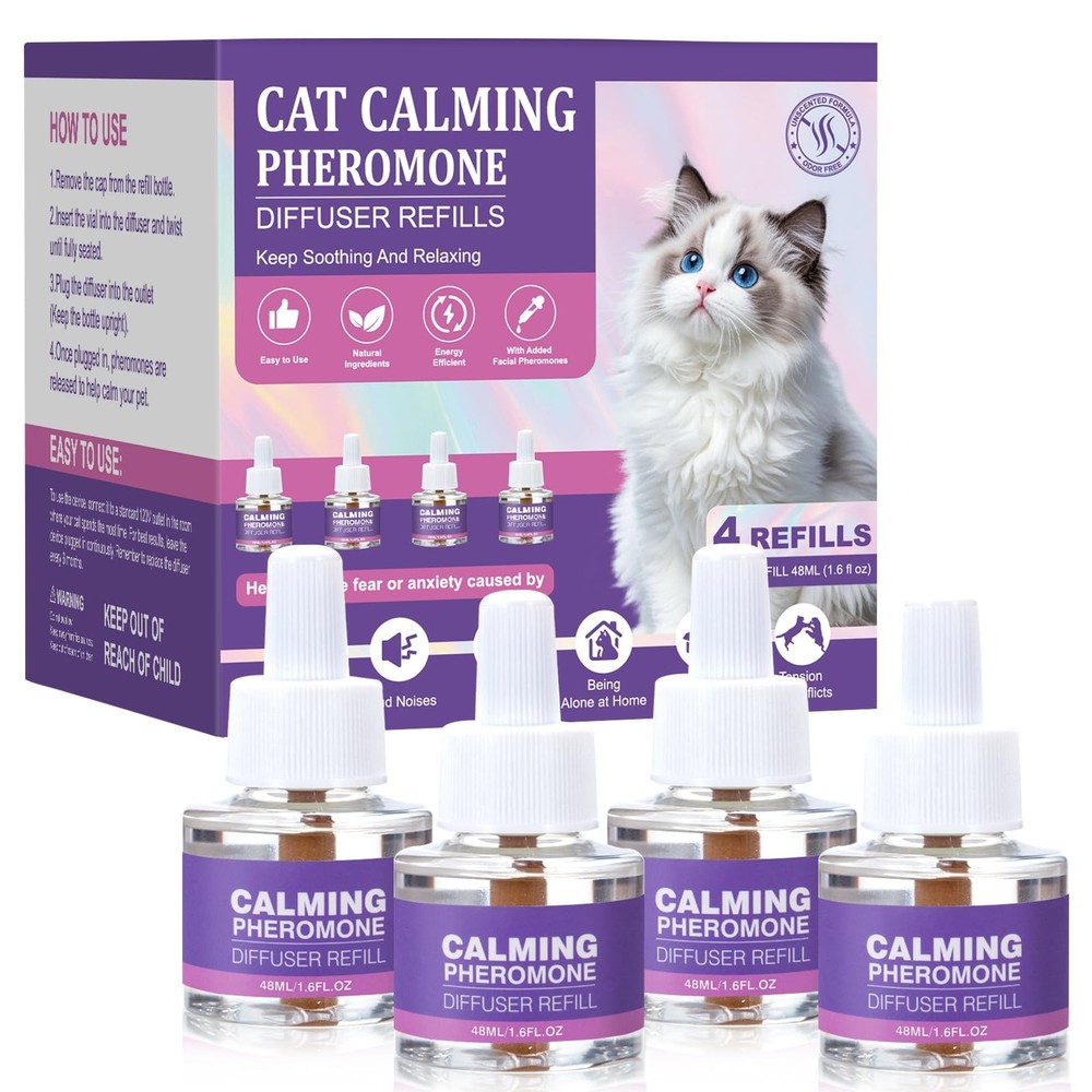 Cat Calming Pheromone Diffuser Refills 4 Pack Anxiety and Stress Calming for ...