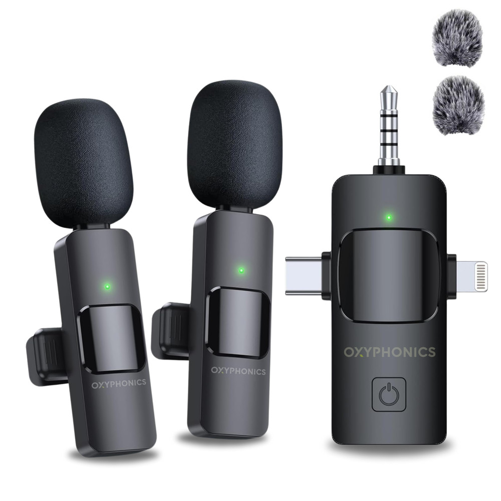 Oxyphonics - 3 in 1 Wireless Lavalier Microphone System for iPhone & Android
