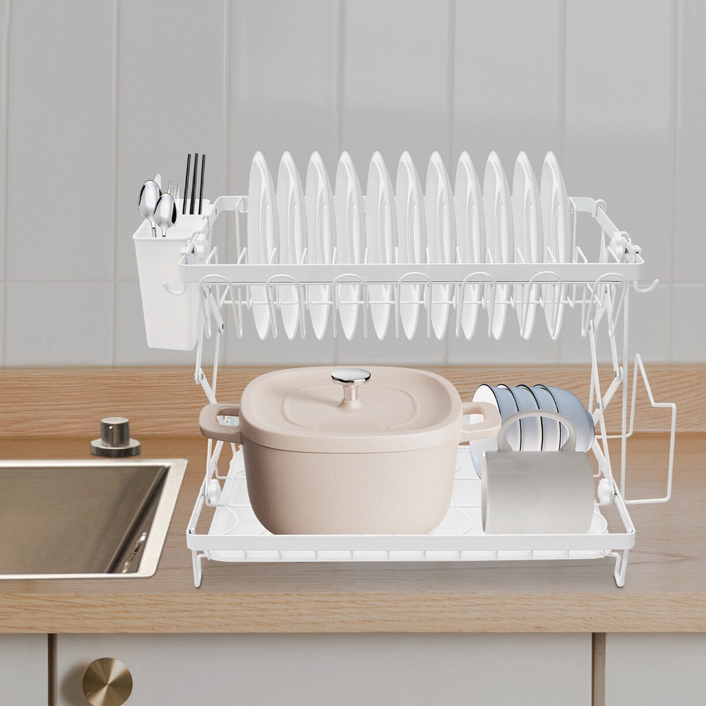 2 Tier Dish Drying Rack for Kitchen, Foldable Dish Drying Rack, Dish Drying Rack