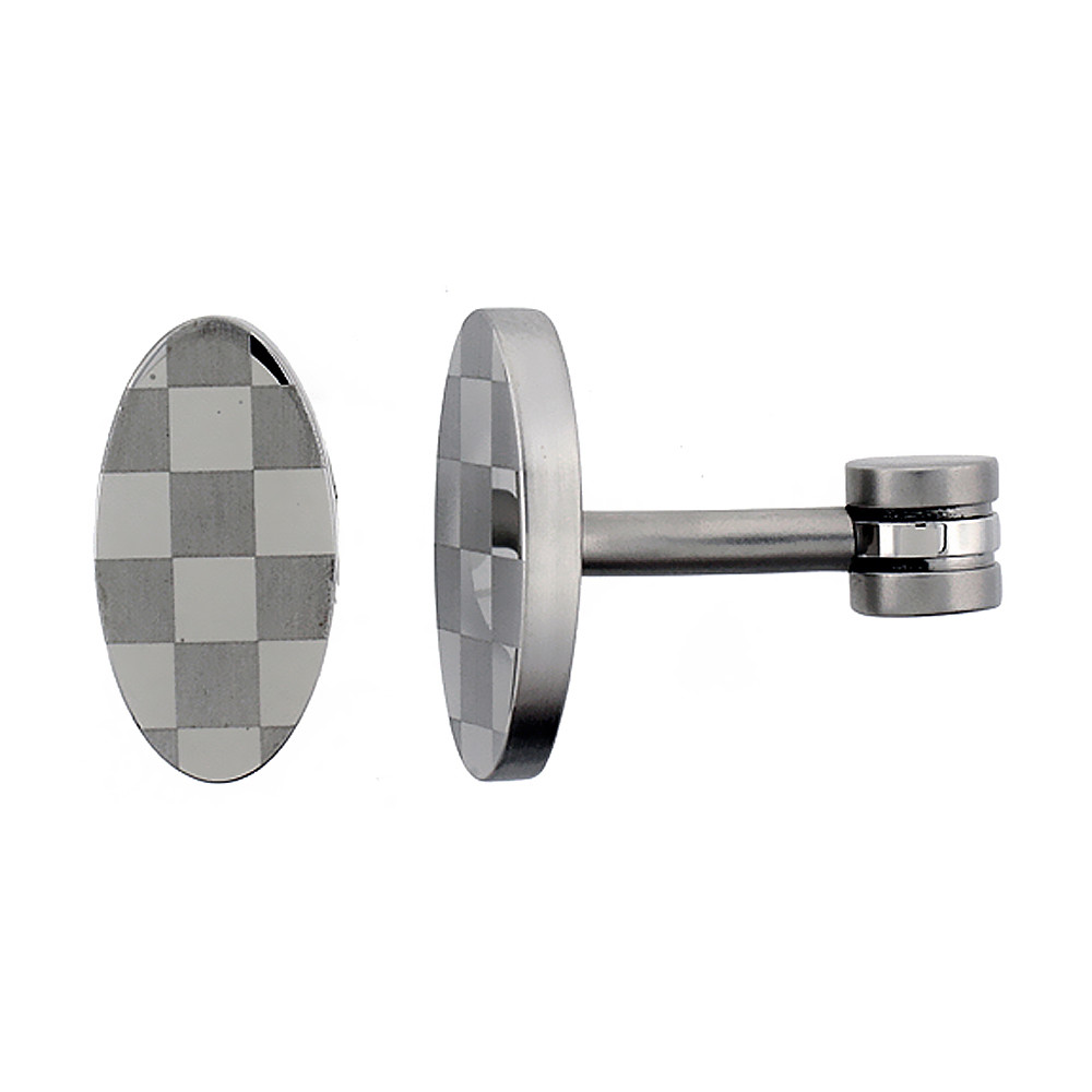 Stainless Steel Oval Shape Cufflinks with Checkered pattern