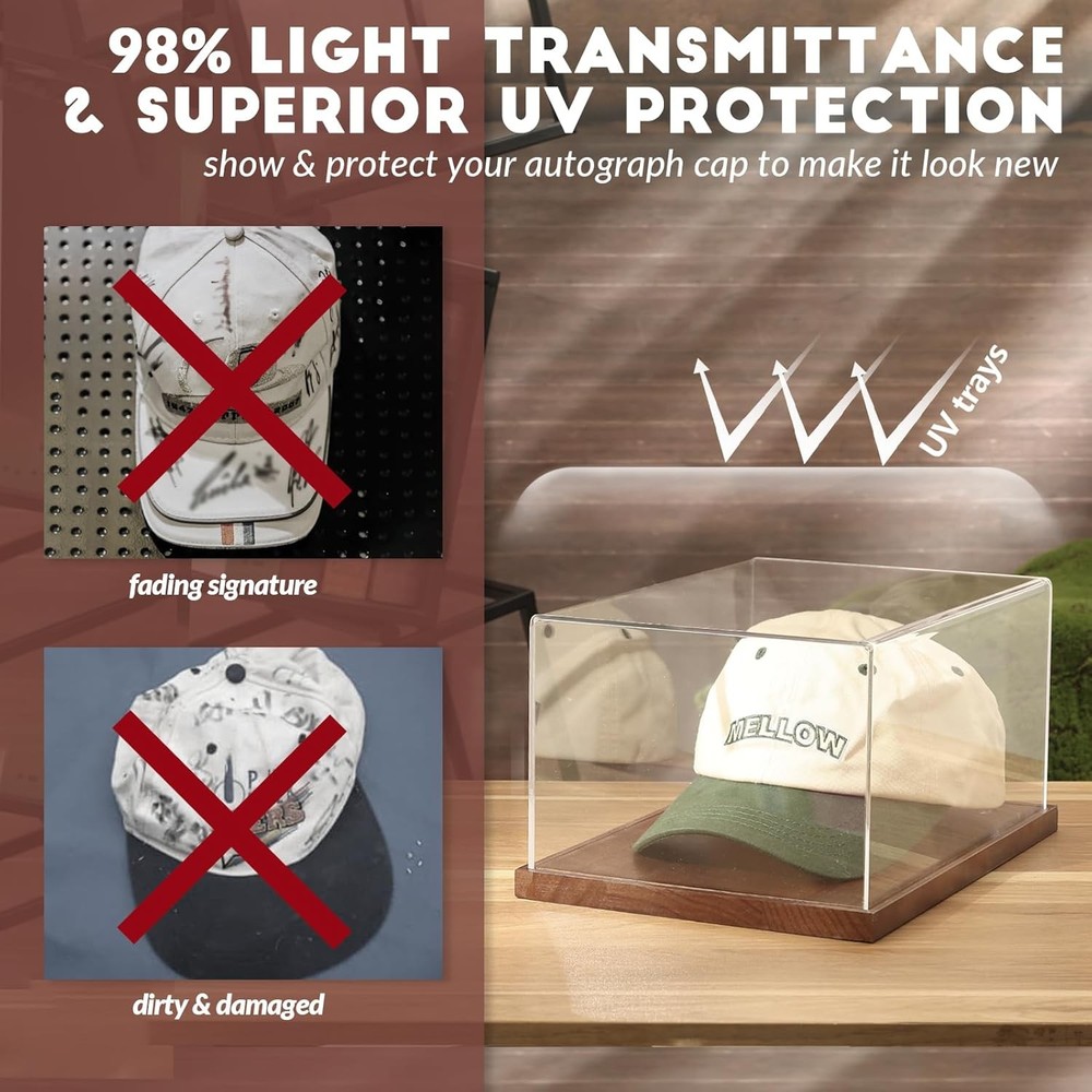 JupDec Hat Display Case, Clear Acrylic Baseball Cap Box 1 Pack, Brown