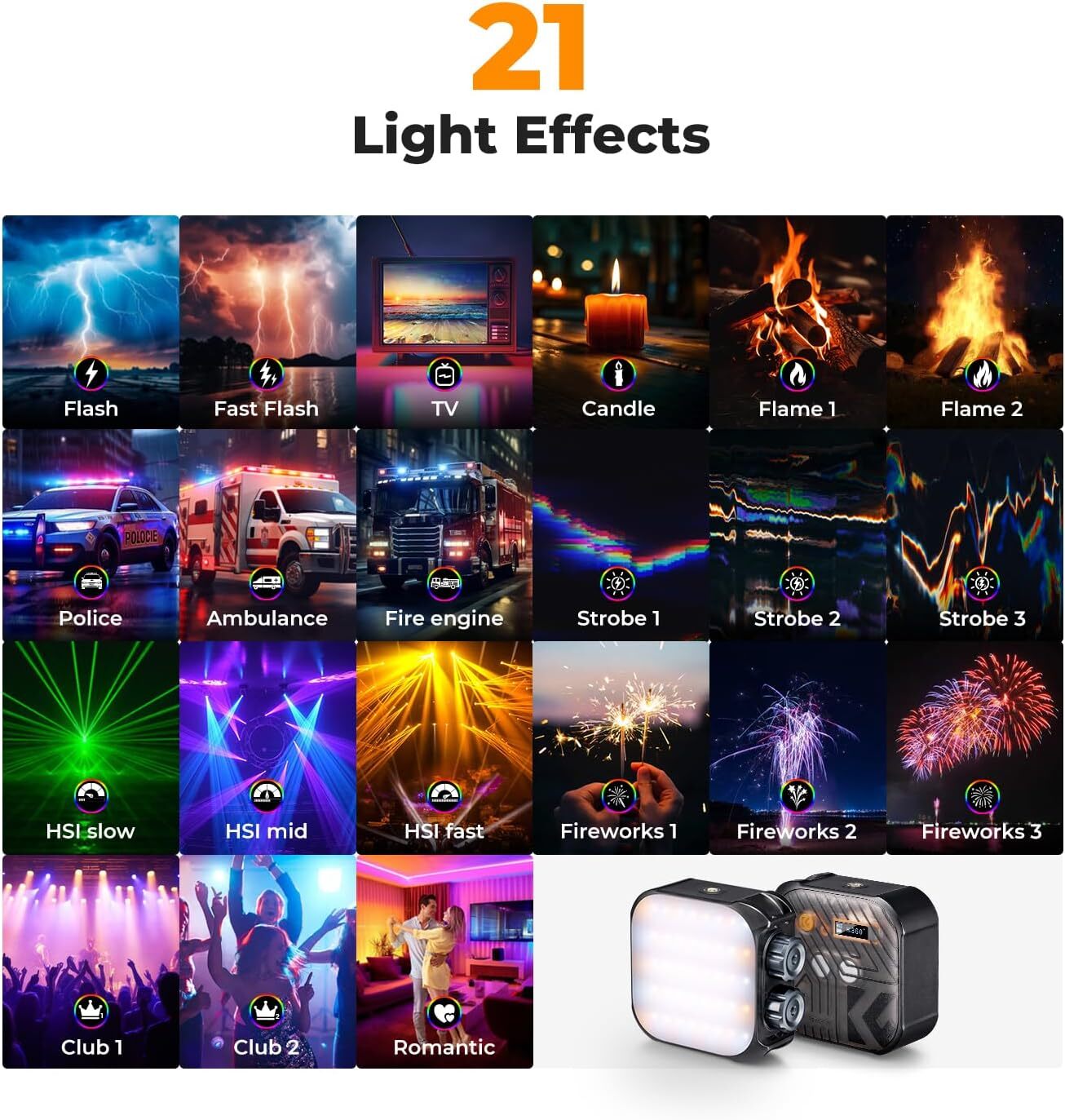 K&F Concept Portable RGB Video Light 360° Full Color LED Camera Light for Selfie