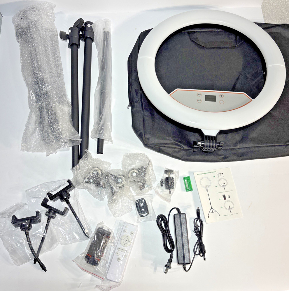 18" Foldable Ring Light with Stand for iPhone, camera 2USB 38W 6500k LED DISPLAY
