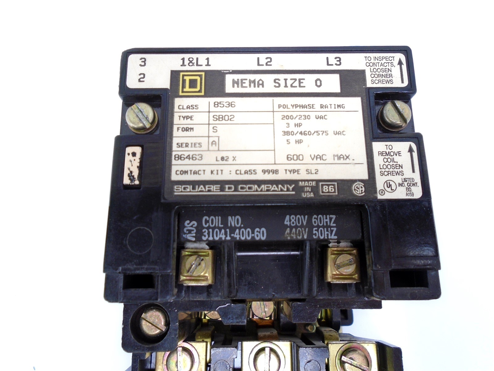 SQUARE-D - 8536-SBO2 SB02 - SZ 0 MOTOR STARTER 3HP/5HP Coil 480V 18A 600V TESTED